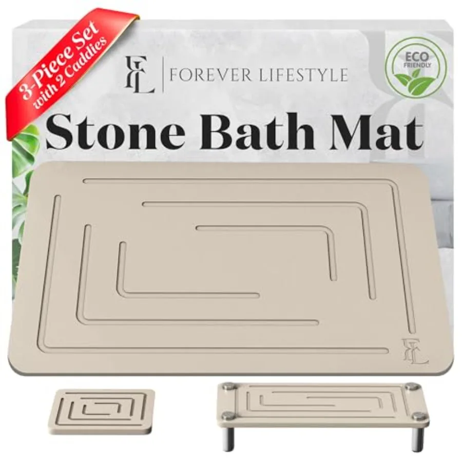 

Комплект из 3-х ковриков для ванной из диатомитовой земли 24x15 с 2 подставками, ультра-впитывающие, быстросохнущие, устойчивые к запахам, нескользящие