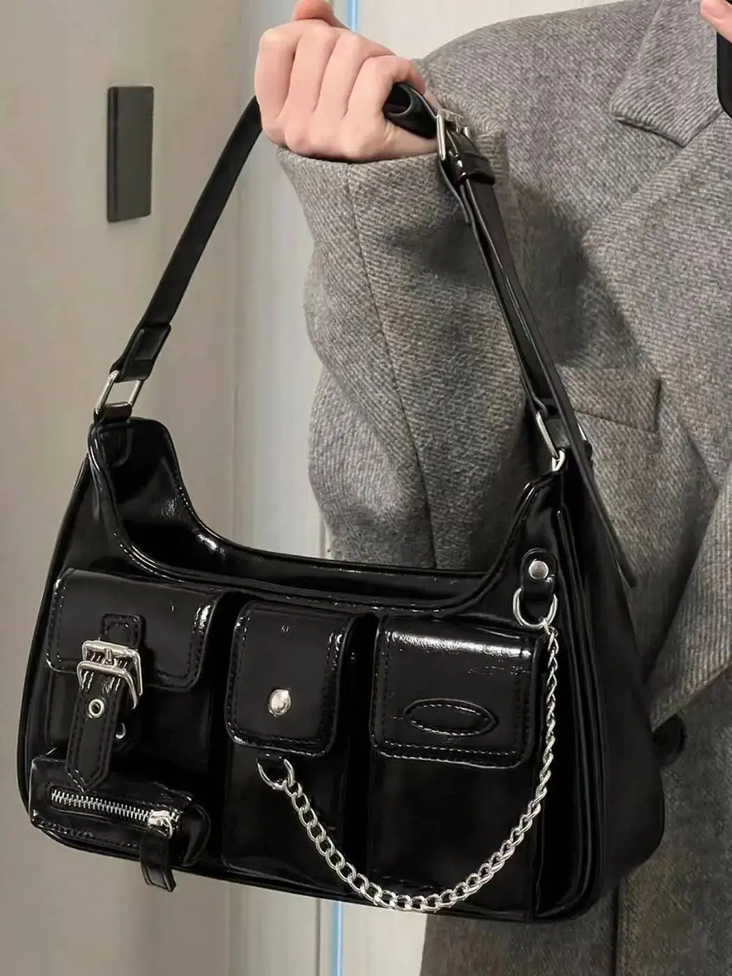 

Bloom Vintage Y2k Handbags Women 2025 High Street Zipper Casual Solid Messenger Bag Ladies Moto Biker Bolso Mujer Aesthetic