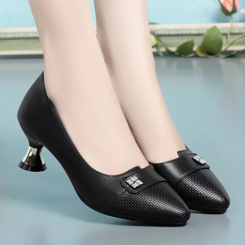 women fashion sweet pointed toe black patent leather slip on stiletto heels lady casual office & party pumps zapatos mujer a96