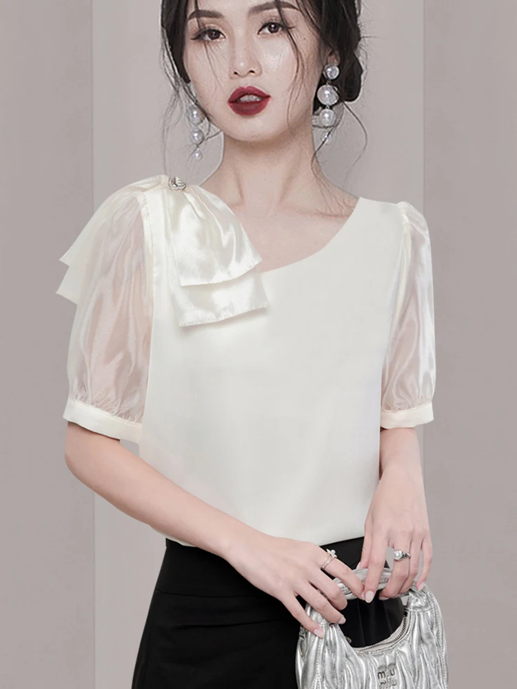 2024 Women's Clothing Chiffon shirt all-match short-sleeved top white transparent shirt Spring Summer New No.69