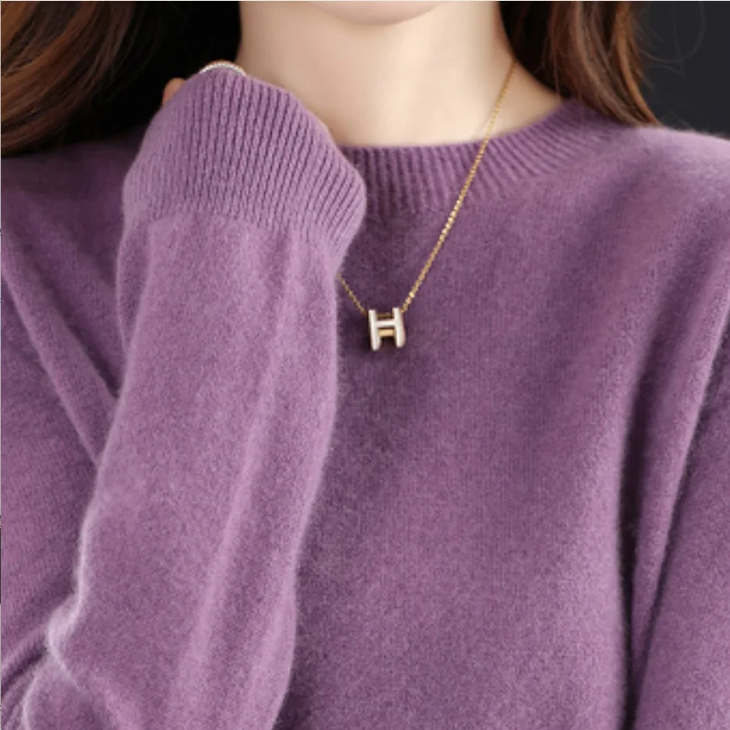 

Soft O-Neck Basics Women's Pullovers Casual Loose 100% Merino Wool Knitwear Striped Sweater Autumn Winter Thick Tops