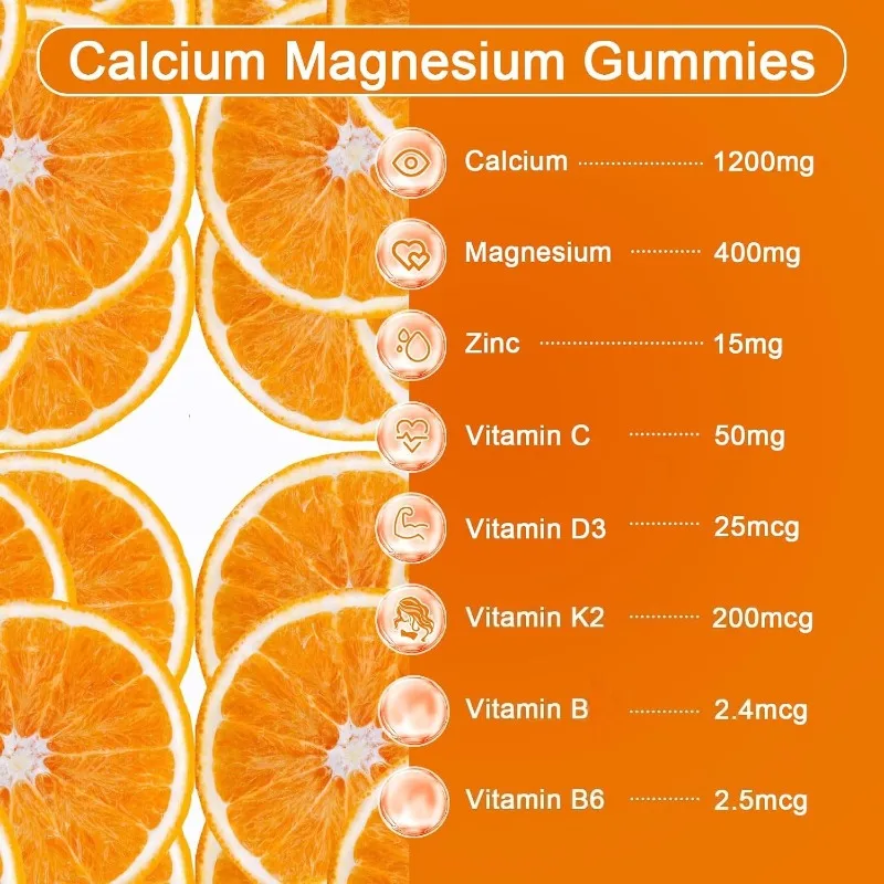 1200mg Calcium Citrate with Vitamin D3 K3- Highly Absorbent Supplement (60 Gummies)