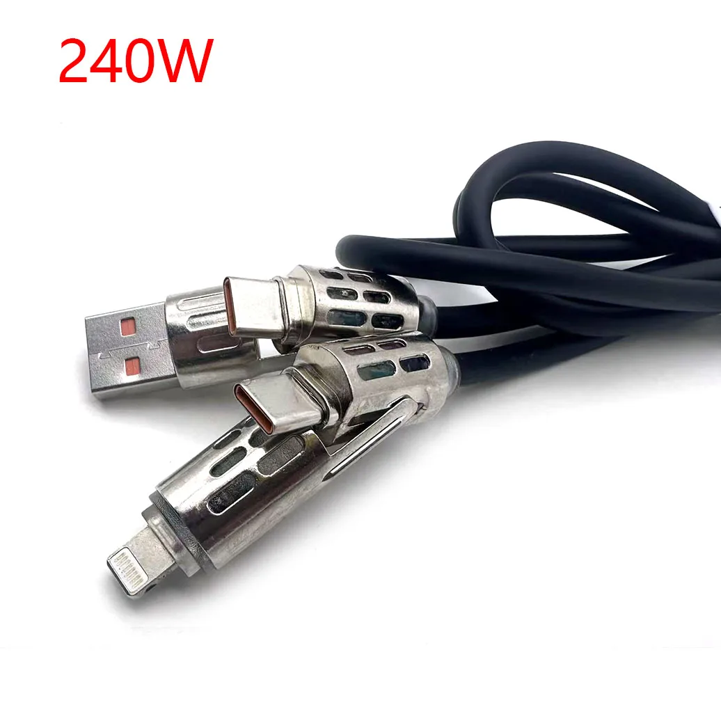 4 in 1  240W Super Fast Charge USB Type C Liquid Silicone Aluminum Alloy Data Cable For iPhone Huawei Samsung Xiaomi