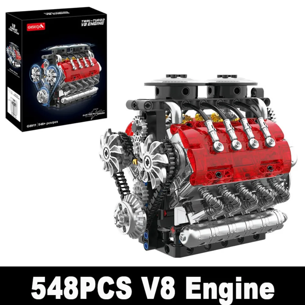 

G8911 548PCS Twin-Turbo V8 Engine Model Building Blocks Mechanical Simulation Motor Bricks Kit Educational Toys for Adults Boy