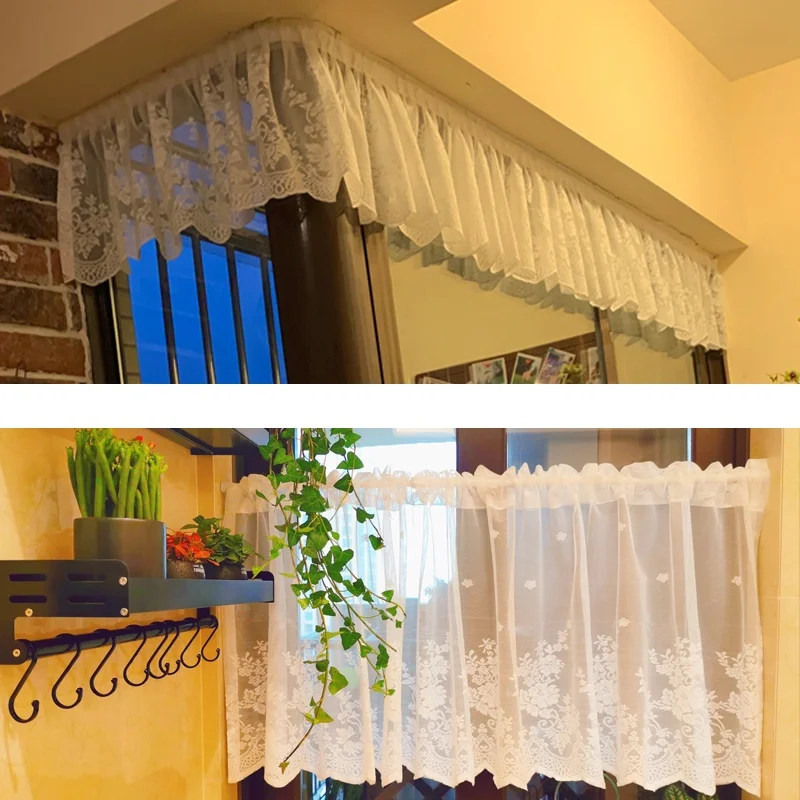 Lace Wave Short Tulle Half Curtains For Living Room White Floating Sheer Valance Kitchen Cabinet Door Cafe Window Drapes Cortina