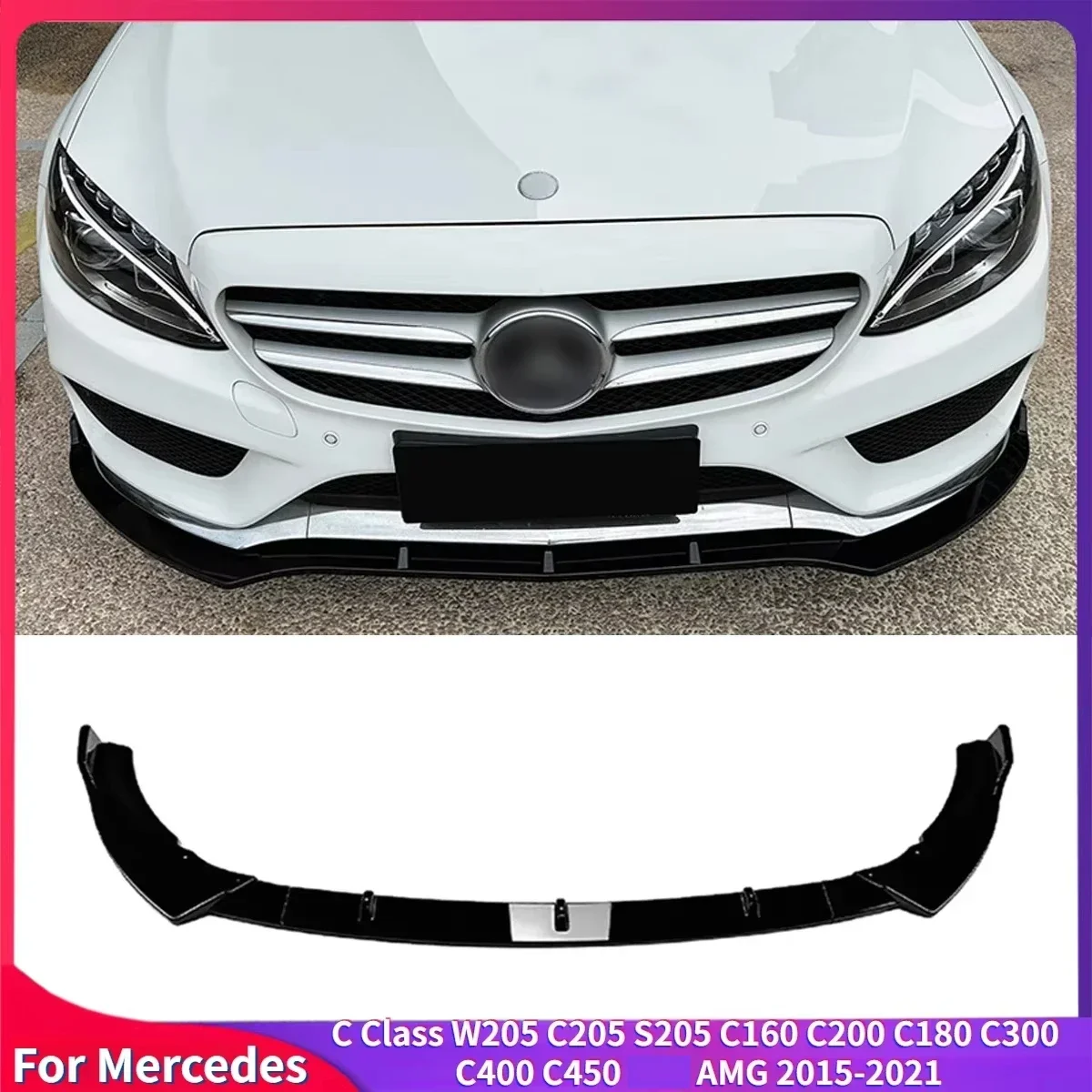 

For Mercedes C Class W205 C205 S205 C160 C200 C180 C300 C400 C450 AMG 2015-2021 Front Bumper Lip Splitter Diffuser Body Kit