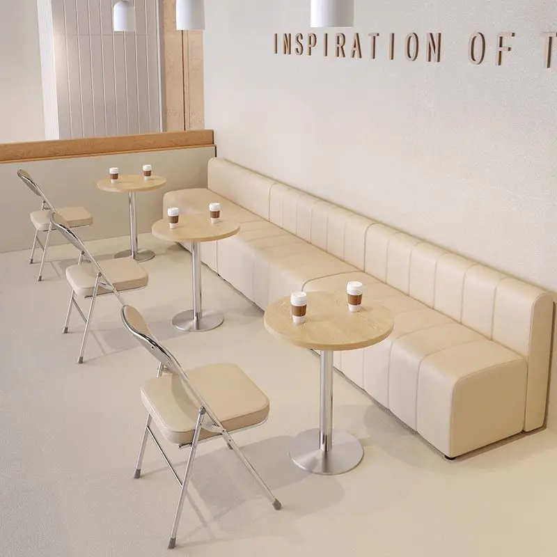 Cream log wind bench dessert cake table and chair combination can be ordered against the wall card seat sofa milk tea shop cafe