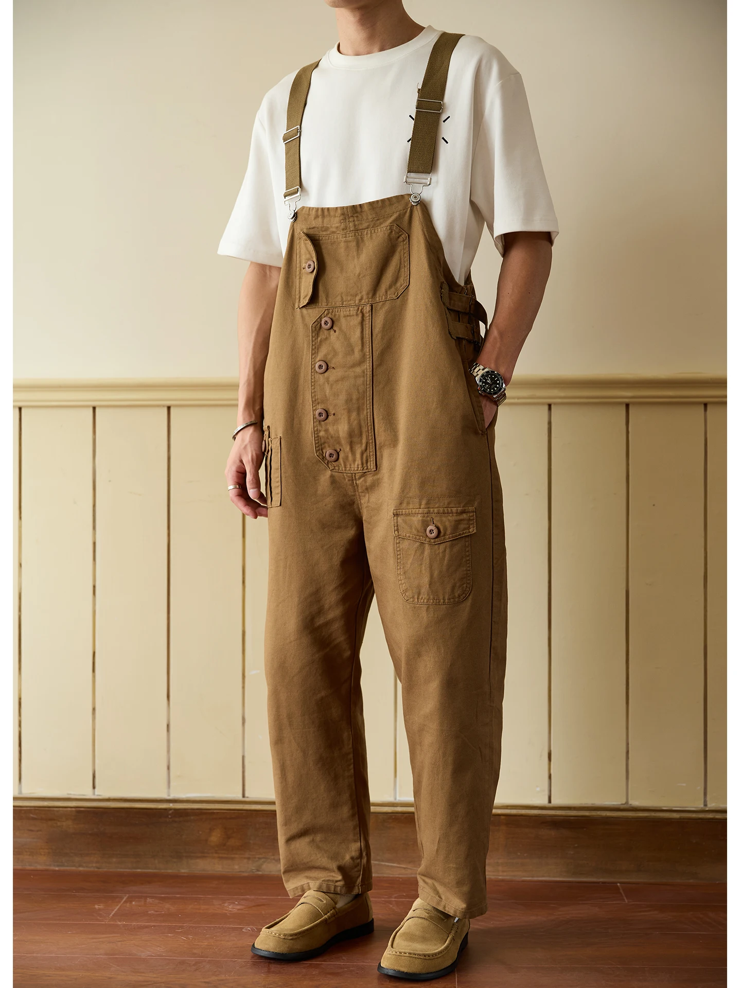 

Retro Casual Work Pants Men's Loose Straight Leg Overalls Couple's Anti-Aging Harn Pants Cotton Polyester Blend