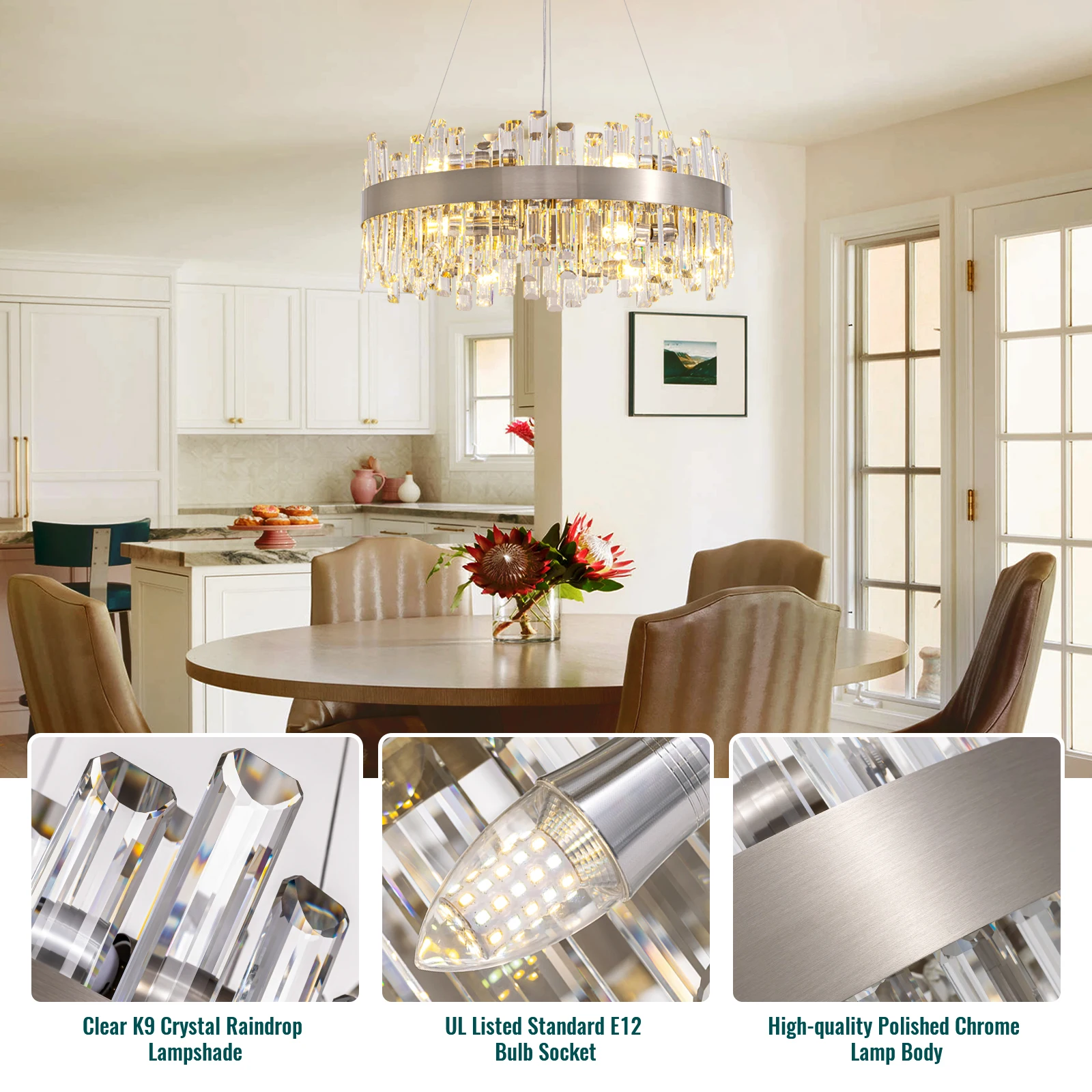 

Nordic Luxury Crystal Chandelier Bedroom Living Room Dining Room Versatile Light Fixture Elegant Home Decor