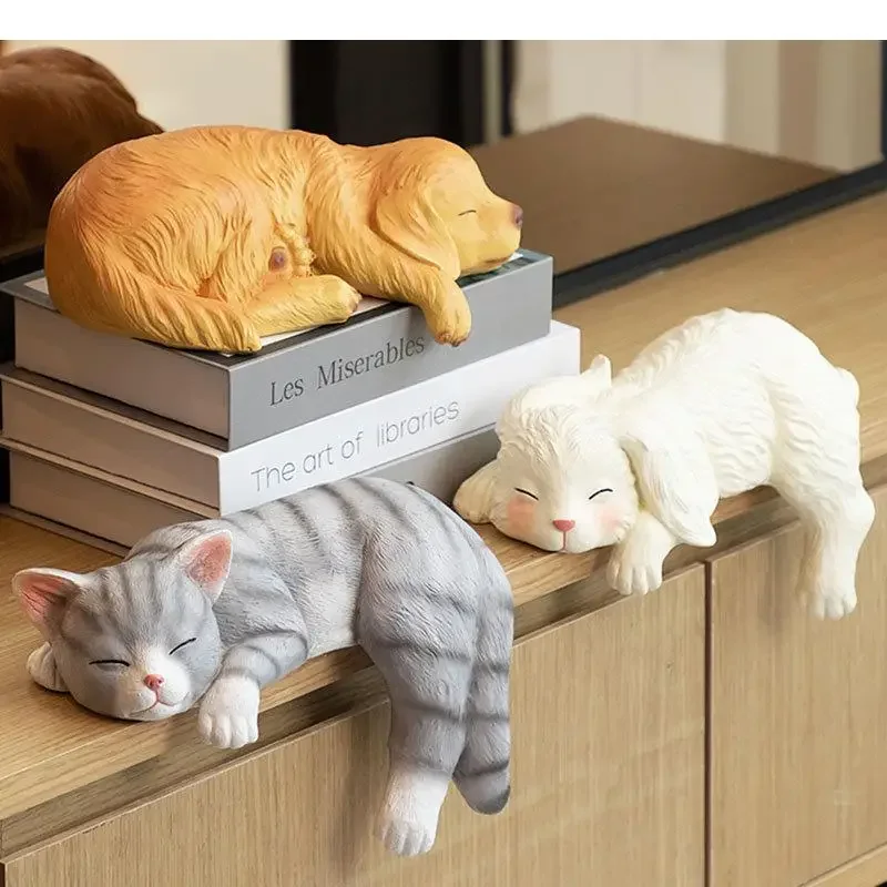 Cute Striped Grey Sculpture Desk Decoration Ornaments Lovely Laziness Sleeping Statue Resin Crafts Modern Home Decor