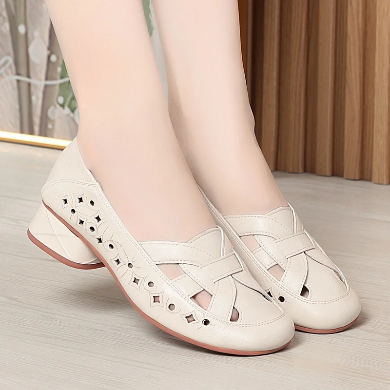 2024 Summer Tennis Breathable Soft Bottom Shoes For Women Walking Stylish Comfort Slip-on Trainers Working Soft Leather Shoes