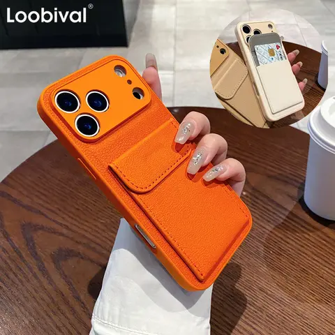 Kartensteckplatz Brieftasche PU Leder Halterung Fall für iPhone 17 Pro Max 17air 14 15 16 Plus 17 11 12 13 Pro Max Business Foto Clip Abdeckung