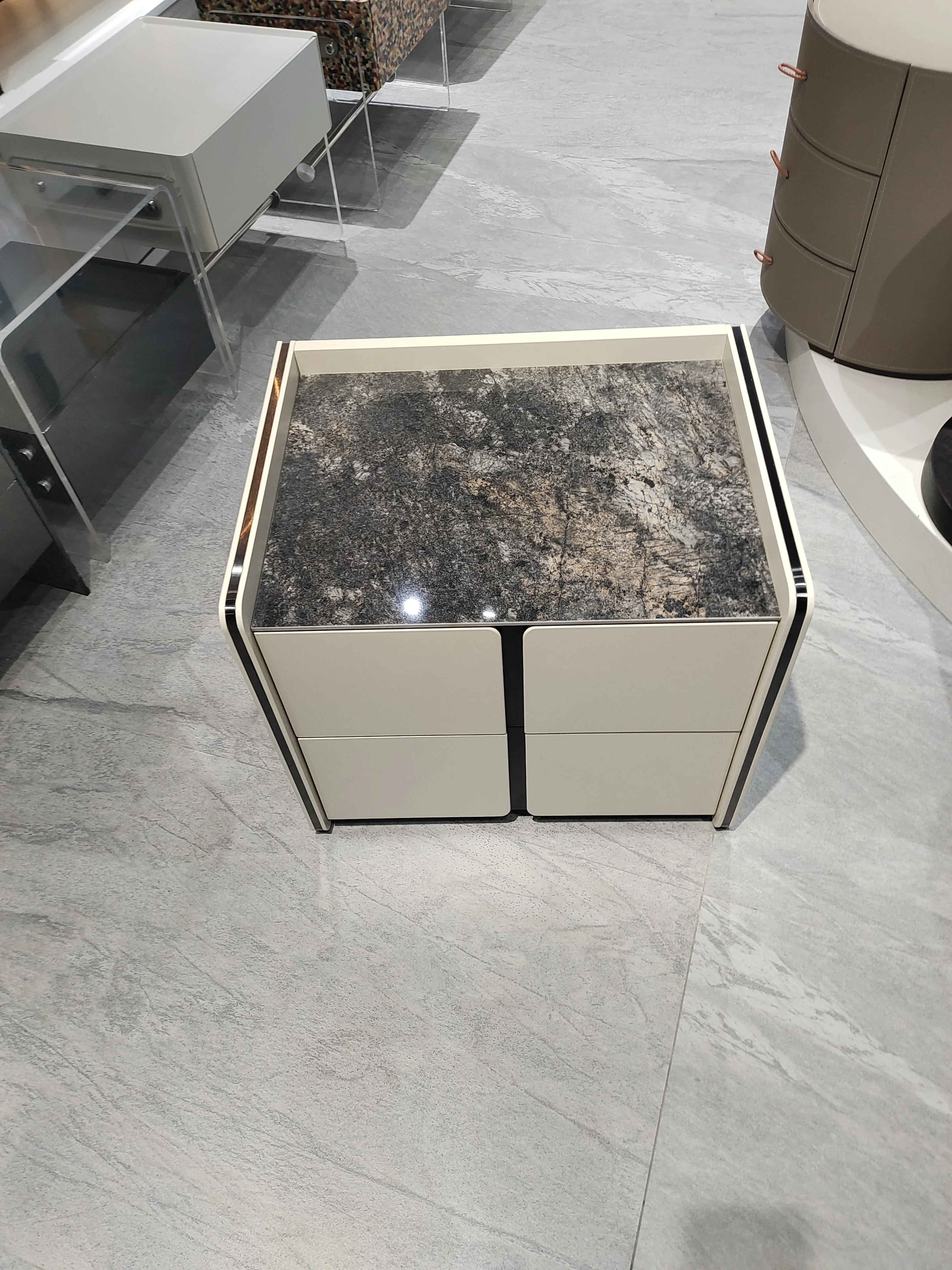 #Modern Cream Style Bedroom Furniture Simple Luxury High-End Storage Bedside Table Home Use