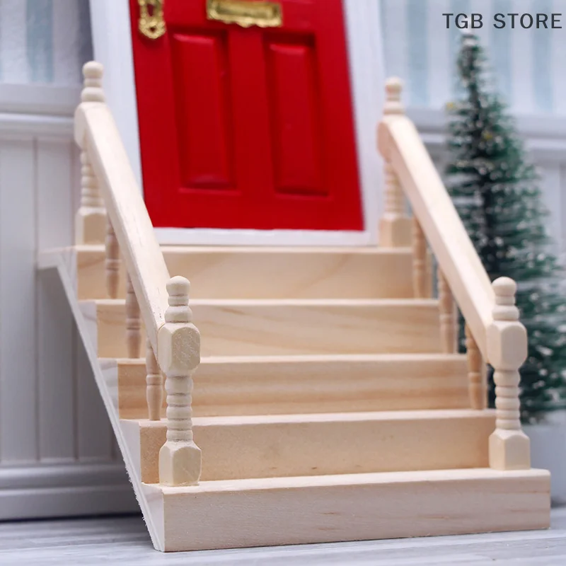 1:12 인형집 미니어처 나무 난간 계단 장면 단순 계단 모델 미니 계단 가구 방 장식