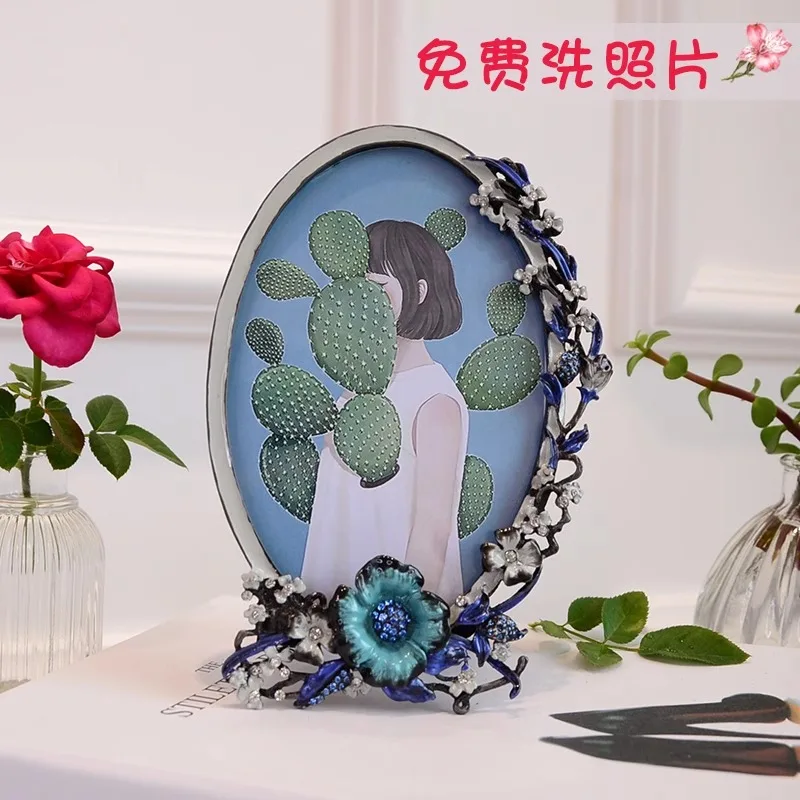 Simple and beautiful oval 6-inch 3-inch photo frame, cute flower birthday children's gift printing photo plus photo frame