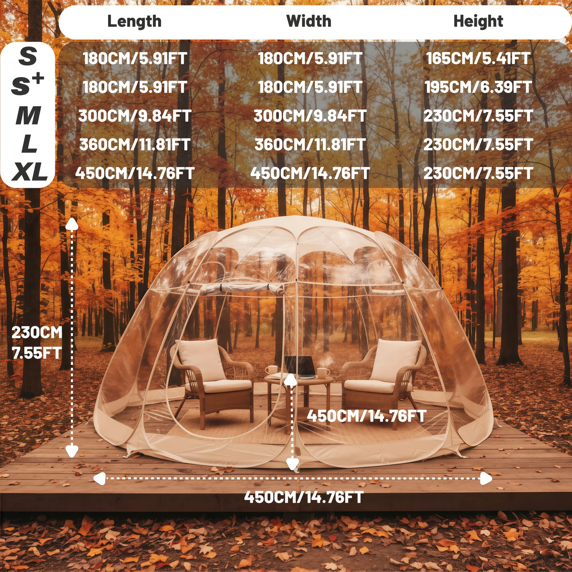 Clear Bubble Tent PVC Pop Up Dome Cozy Fall Camping Tent 2-4 Person Outdoor Backyard Garden Patio Autumn Leaf View