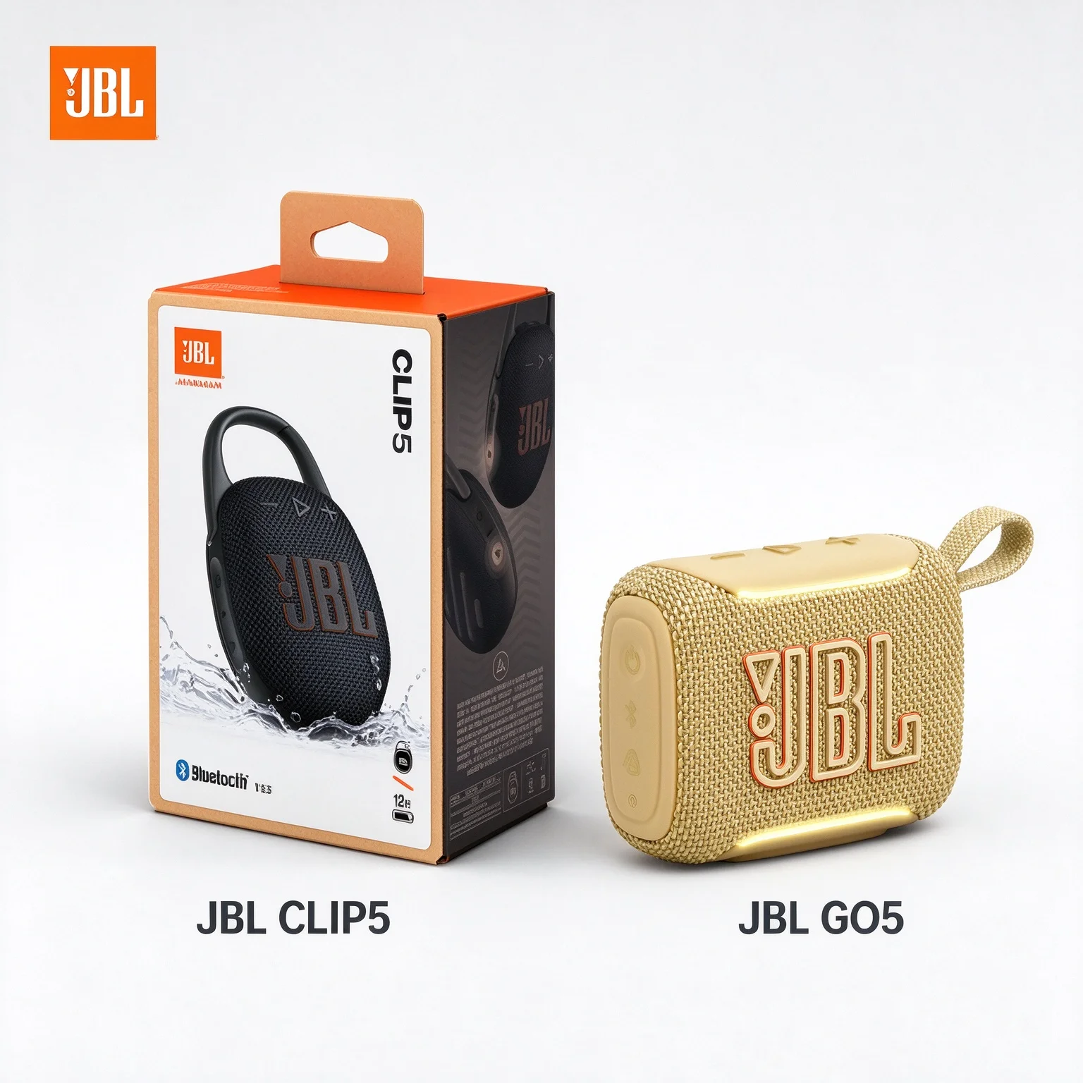Full Range Speaker - JBL GO5 & CLIP5 スピーカーコンボキット。IP67規格の防水・防塵性能、迫力のある重低音、Bluetooth 5.3対応。ジムやキャンプでのパーティーに最適。