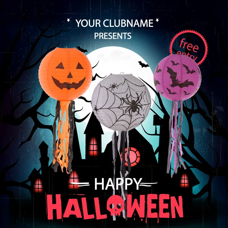 Halloween Papierowe Latarnie Wyposażone w żółte światło Dyniowe Pająki Szkieletowe Latarnie na Halloween Party Dekoracja Wewnętrzne Zewnętrzne