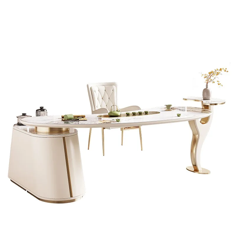 Light luxury rock slab  table  table and chair combination, high-end villa tea room office meeting guest kung fu tea table