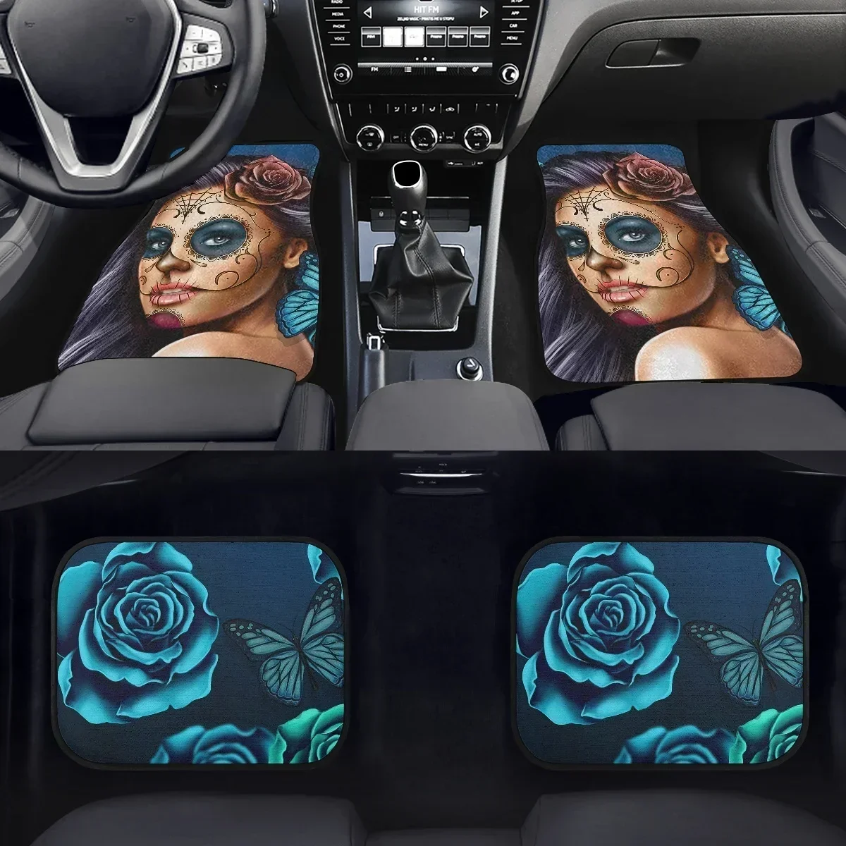 

4PCS Custom Gothic Girl Rose Design Car Floor Mat Universal Anti Slip Dustproof Waterproof Front Rear Auto Mats For Car Busines