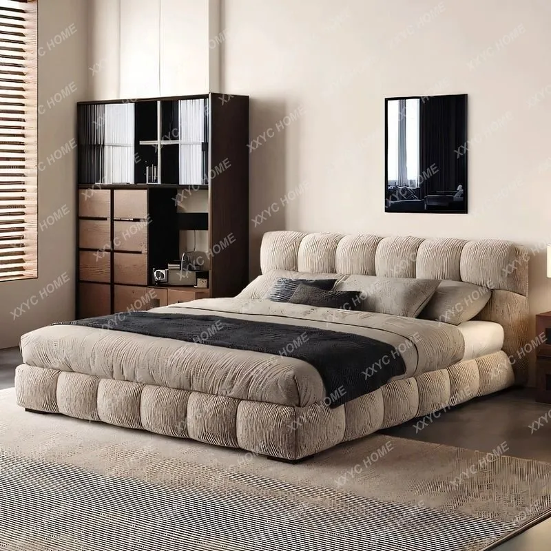 

Кровать LXPuff, кремового цвета, в ретро-стиле, для главной спальни, легкая роскошь, высококачественная кровать из шенилла, минималистичная кровать.