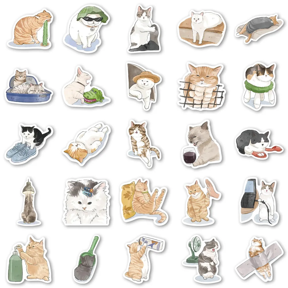 50 قطعة ملصقات القط لطيف الكرتون الحيوانات اللوحي الهاتف المحمول الأمتعة سيارة الغيتار DIY بها بنفسك الجدار ملصق اللعب الديكور