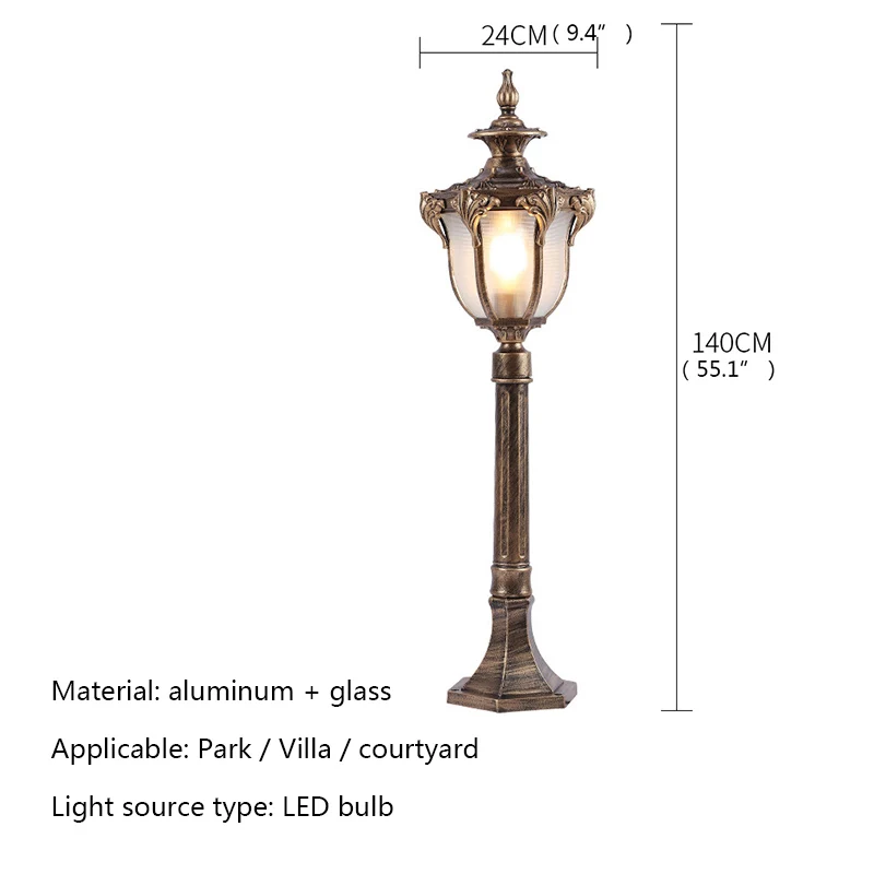 Lampada da giardino retrò a LED per esterni in bronzo ad asta lampada da giardino impermeabile IP65 per la decorazione della casa per il dispositivo della Villa del cortile