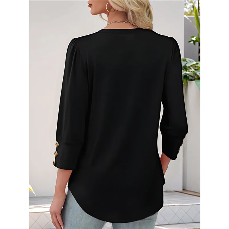 

Womens 3/4 Sleeve Tops With Buttons V-Neck Summer Outfits Casual Shirts Beach Vacation Fall Clothes 2025