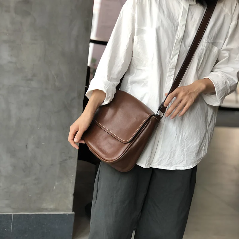 Johnature Simple Genuine Leather Women Bag Leisure Versatile Natural Real Cowhide Solid Color Shoulder & Crossbody Bags