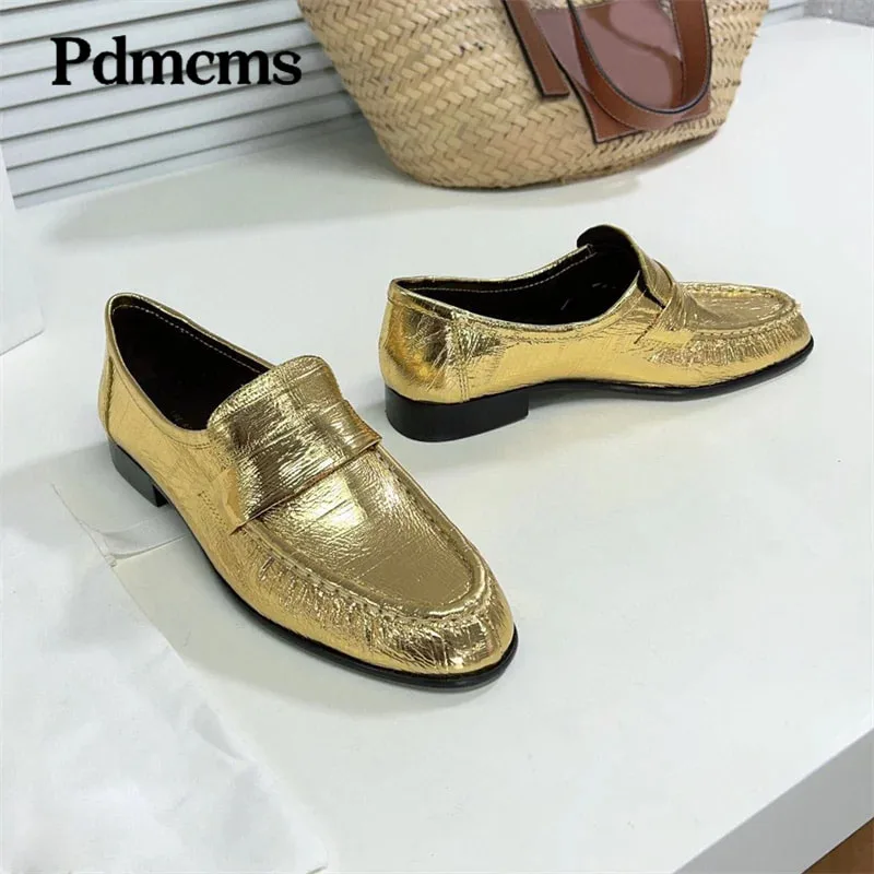 

High Quality Loafers Women Genuine Leather Black Apricot Gold Flat Shoes Femlae Round Toe Casual Walk Shoes Woman Zapatos Mujer