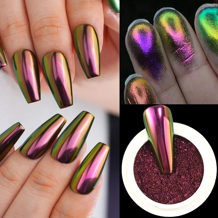 Chrome Chameleon Nail Powder Pigment Marmalade Metallic Magic Mirror Nail Art Powder Glitter Rubbing Dust Decorations Manicure