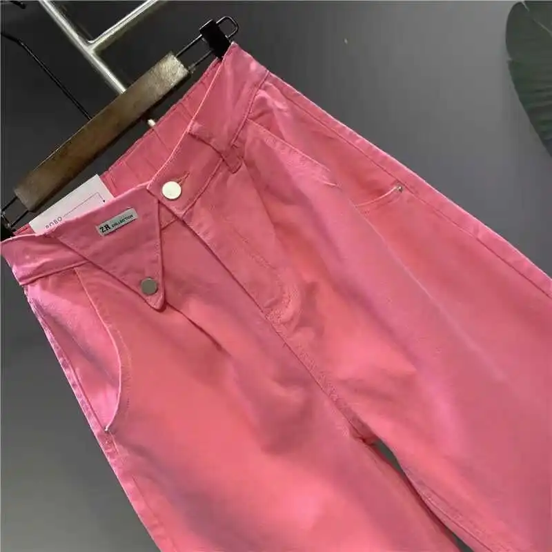 

Розовые эластичные джинсовые повседневные шаровары и свободные широкие джинсы для мамы, длинные брюки с высокой талией, Harajuku Sle, весна-лето