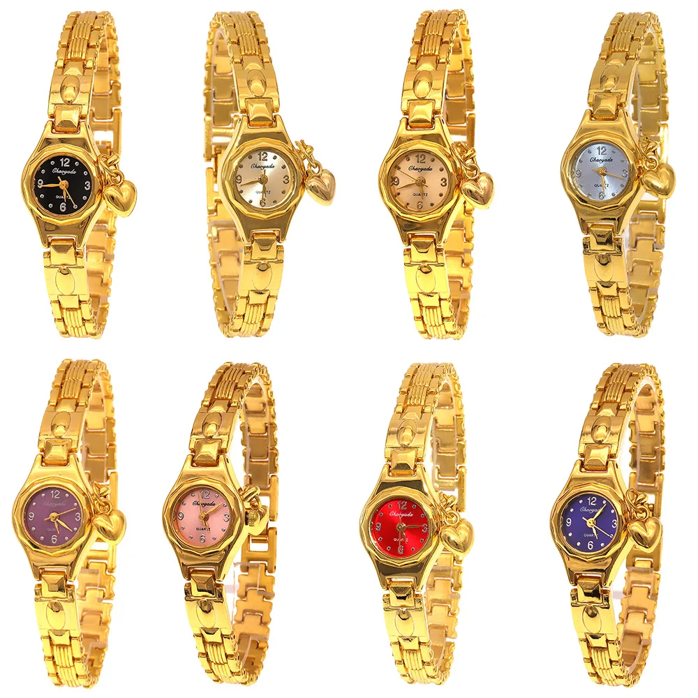 8 قطع ساعة ذهبية فاخرة للنساء بمينا صغير وساعة يد نسائية أنيقة وساعة نسائية عصرية