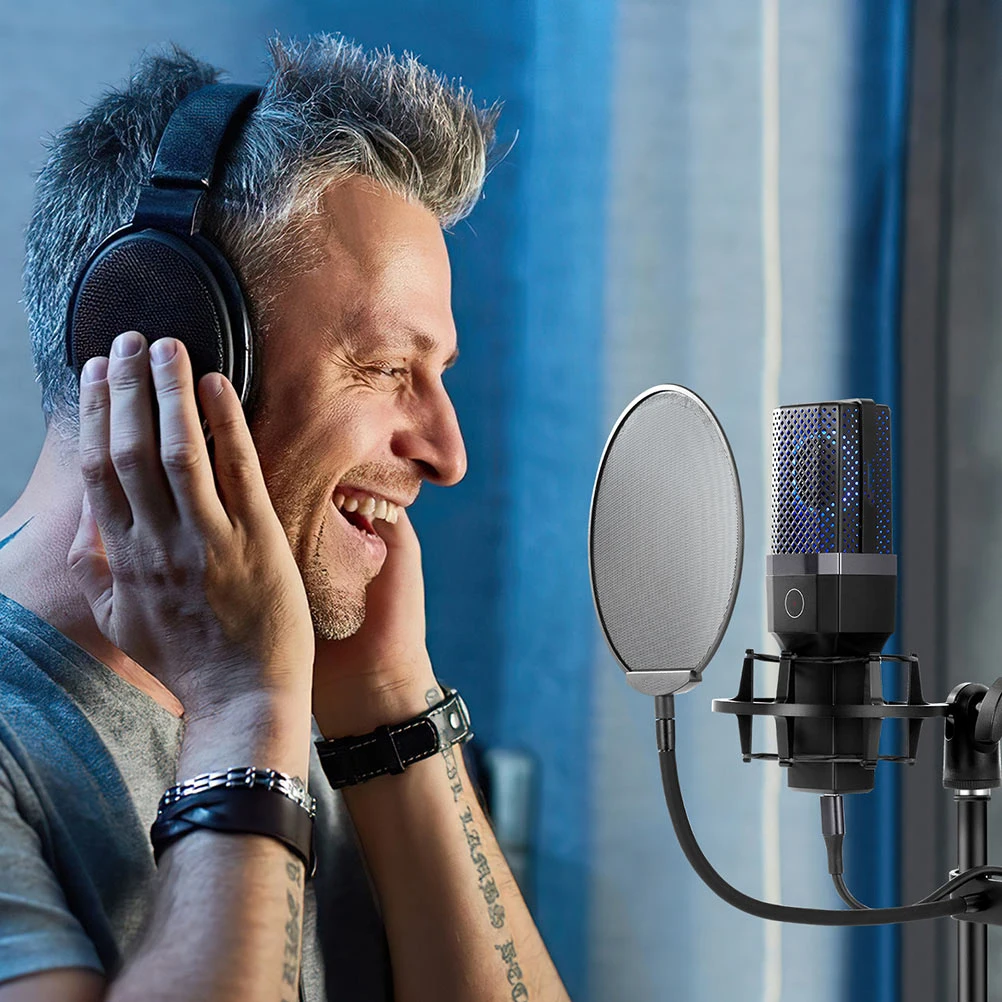 

1Pcs Microphone Mic Shield Filter Black Professional Wind Screen Filter Prevents Popping Hissing Sounds for Recording Mic