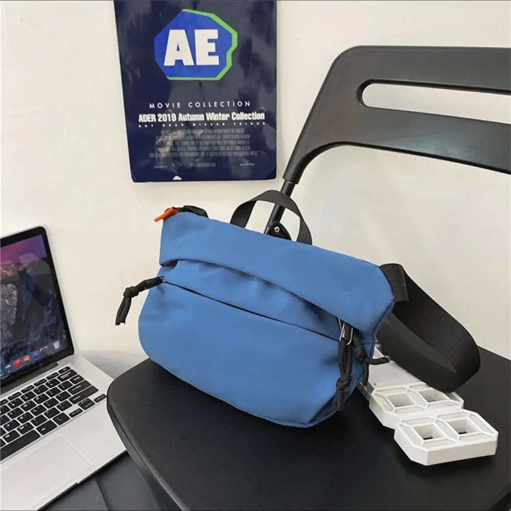 Solid Color Men Shoulder Bag Casual Nylon Zipper Sports Chest Bag Storage Pounch Large Capacity Travel Mini Backpack