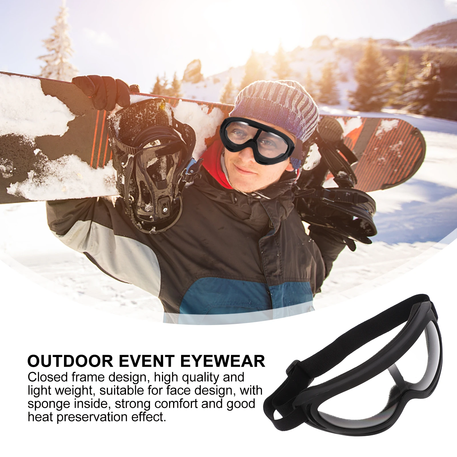 

1Pair Windproof Ski Goggles with Uv400 Shield Fog Proof Scratch Resistant Pc Lens for Cycling Riding Outdoor Events Protective