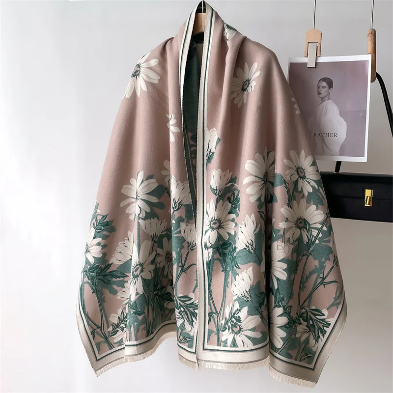 2024 Luxury Design Floral Autumn Winter Cashmere Scarves High Quality Women Thicken Wrap Shawl Ladies Wool Pashmina Scarf Female