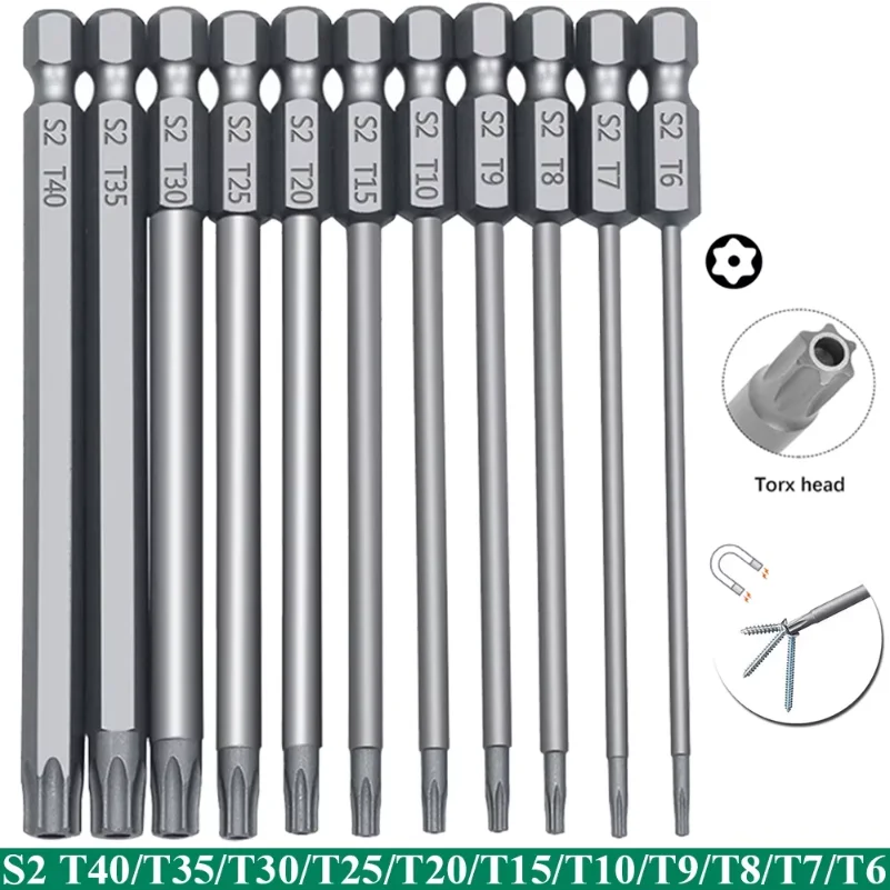 11 PCS T6-T40 Torx Security Bit Set S2 Steel Magnetic Star Screwdriver Set for Shark Vacuum 50/100mm