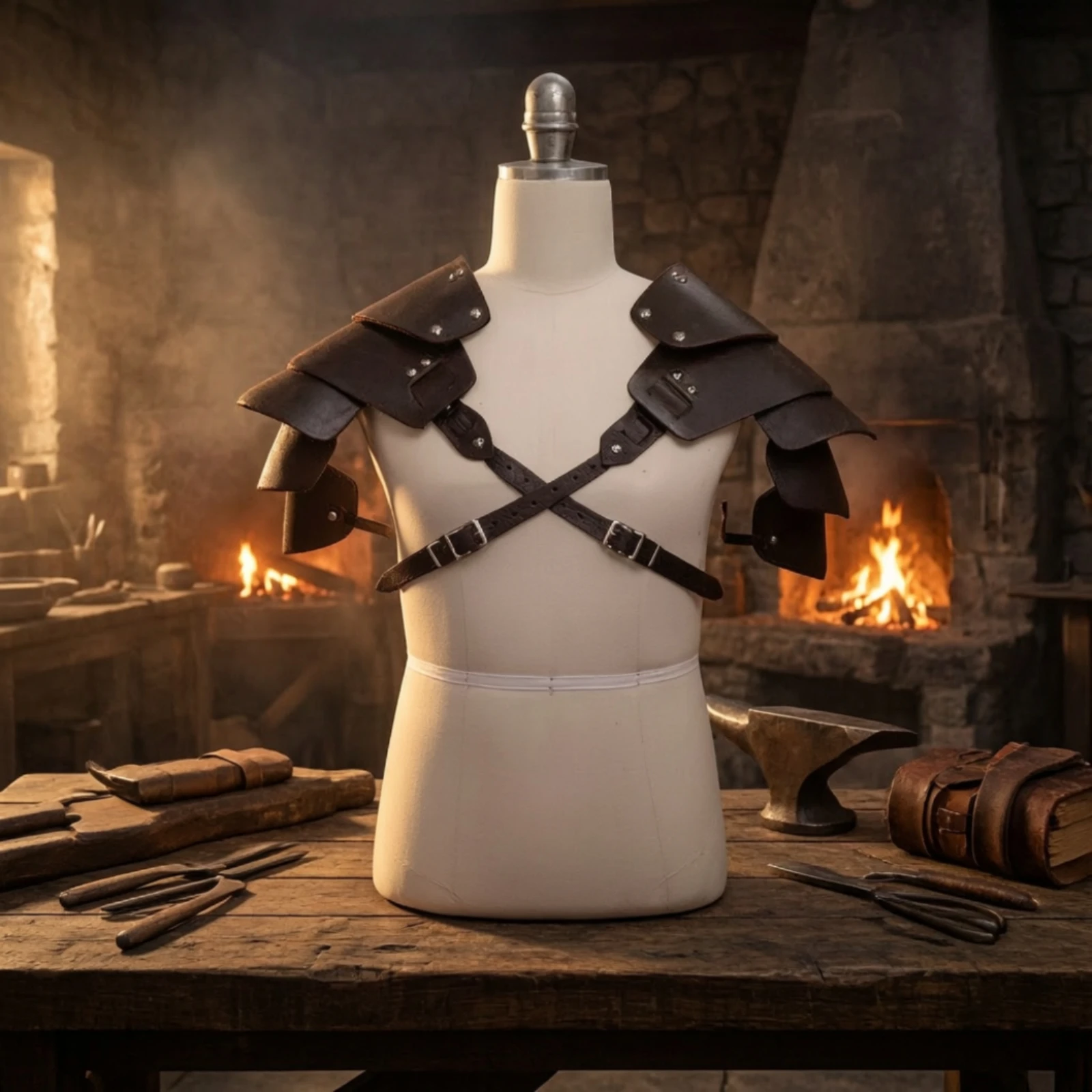 Chest Breastplate with Shoulder Guards Riveted Cosplay Breastplate Adjustable Premium for Cosplayers, Historical Fair Faires