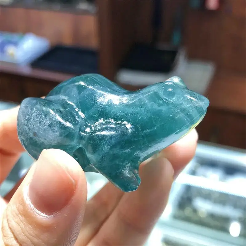 Natural Fluorite Frog Animal Crystal Healing Cute Fashion Feng Shui Home Decoration Children Holiday Gift Ornament 1pcs