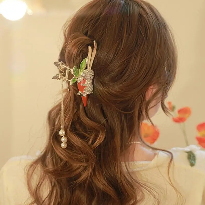 

N7YE Hair Bun Hairpin Tassel Hair Claw Clip RabbitCarrot Hairpin Hair Clip Jaw Clip
