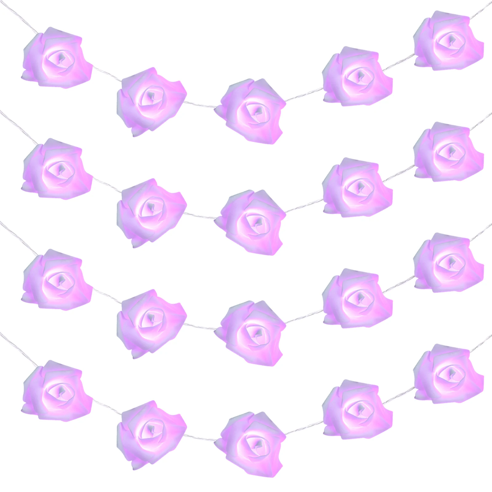 

20 LED Operated Purple Rose Flower String Lights Light Decorative for Home Wedding Christmas Party (Warm White)