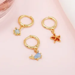 Pendientes de animales pequeños para niña, aretes de oro explosivo bajo el mar, estilo playero, chapado en 18K, 1 pieza, nuevo