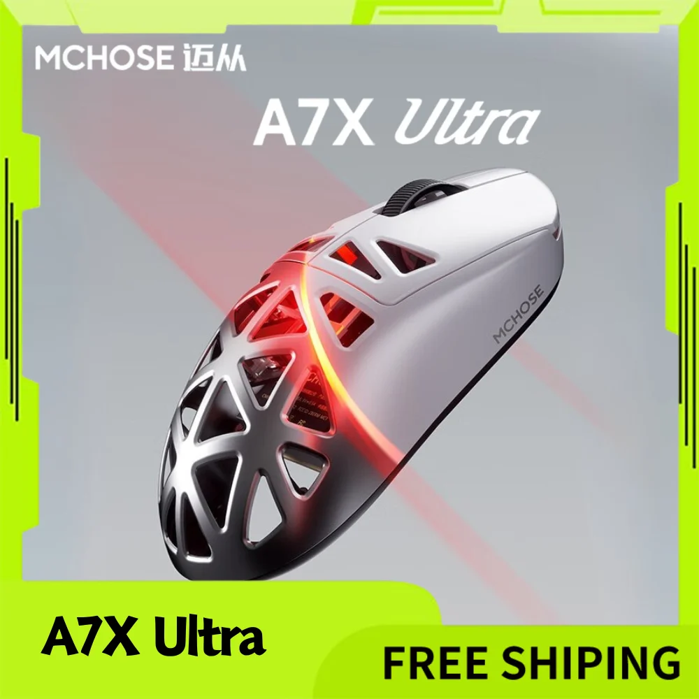 

MCHOSE A7X Ultra Mouse PAW3950, трехрежимная беспроводная игровая мышь из магниевого сплава, легкая полая, 42000 точек на дюйм, аксессуар для ПК, подарок