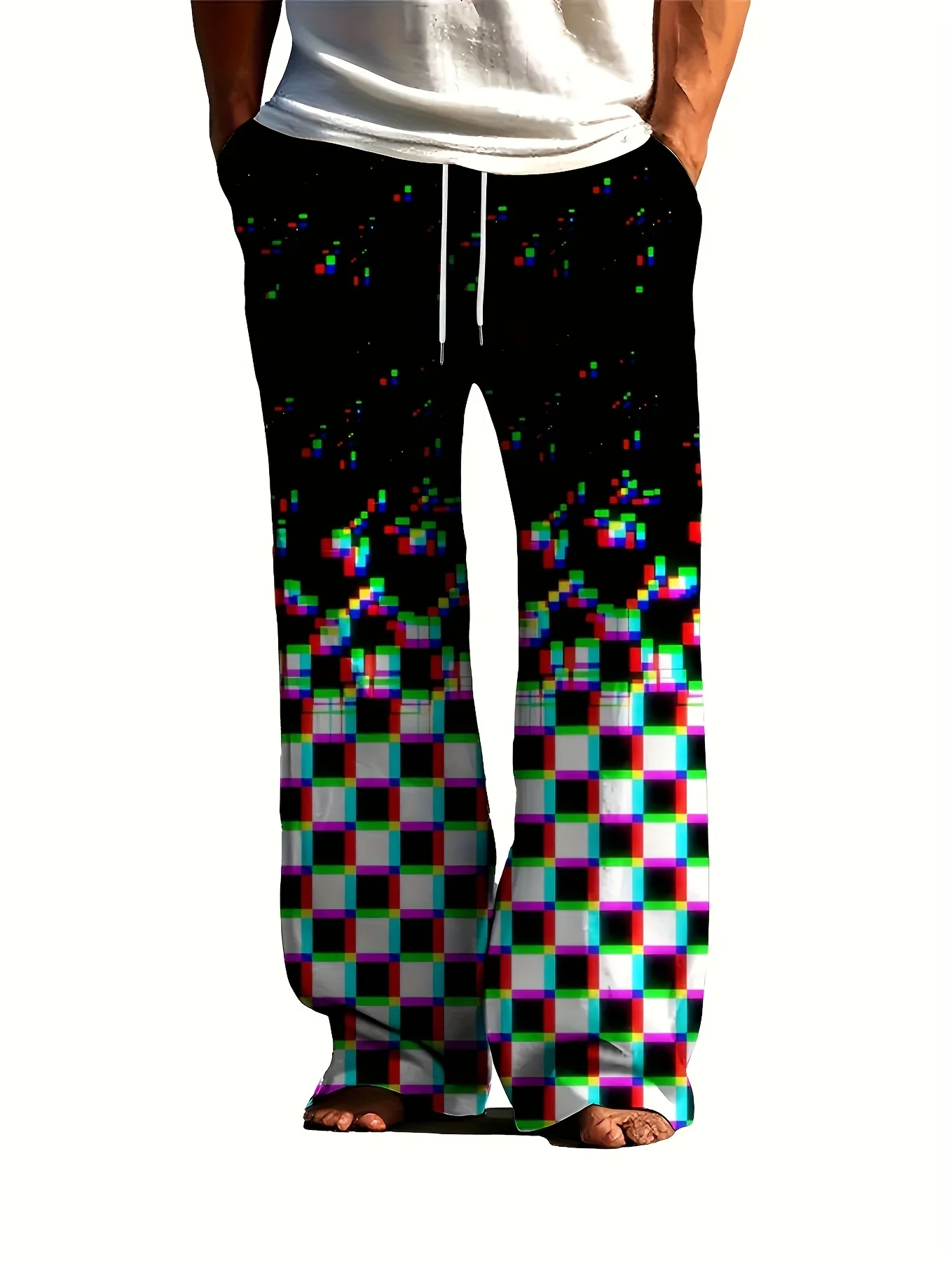 2026 Fashion New Retro Gothic Square Grid Loose 3D Printed Straight Leg Pants Suitable For Outdoor Street Hip-hop Casual Pants