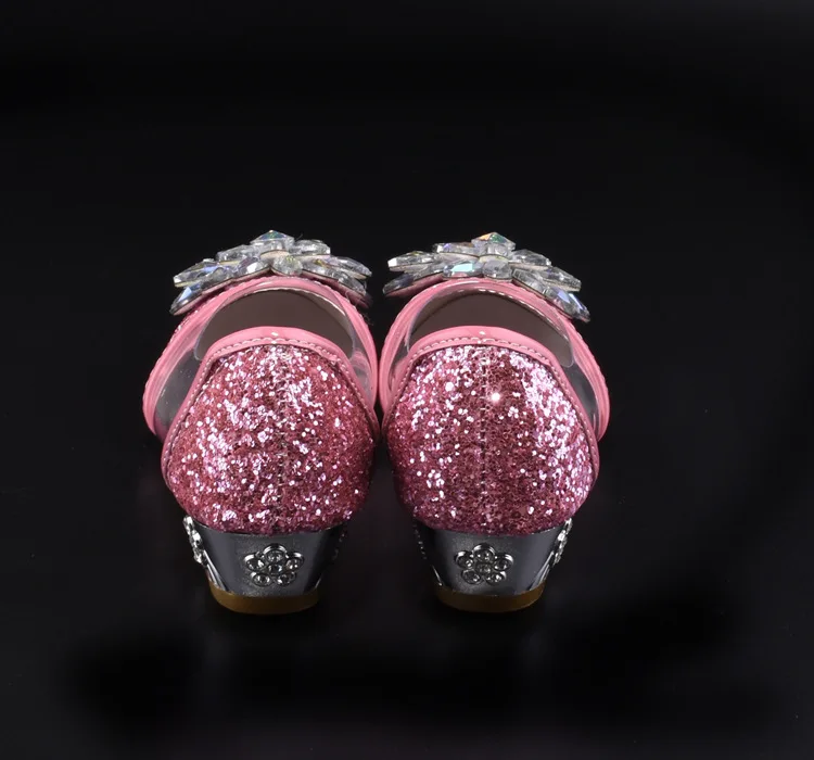 Princess Kids Leather Shoes Diamond Flower Casual Children High Heel Transparency Girls Sandals Student Performance Shoes