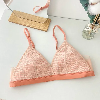 4 Color Comfort Cotton Bras For Women Thin Sport Style Unlined Bralette Sexy Deep V Triangle Cup Cross Beauty Back Bra