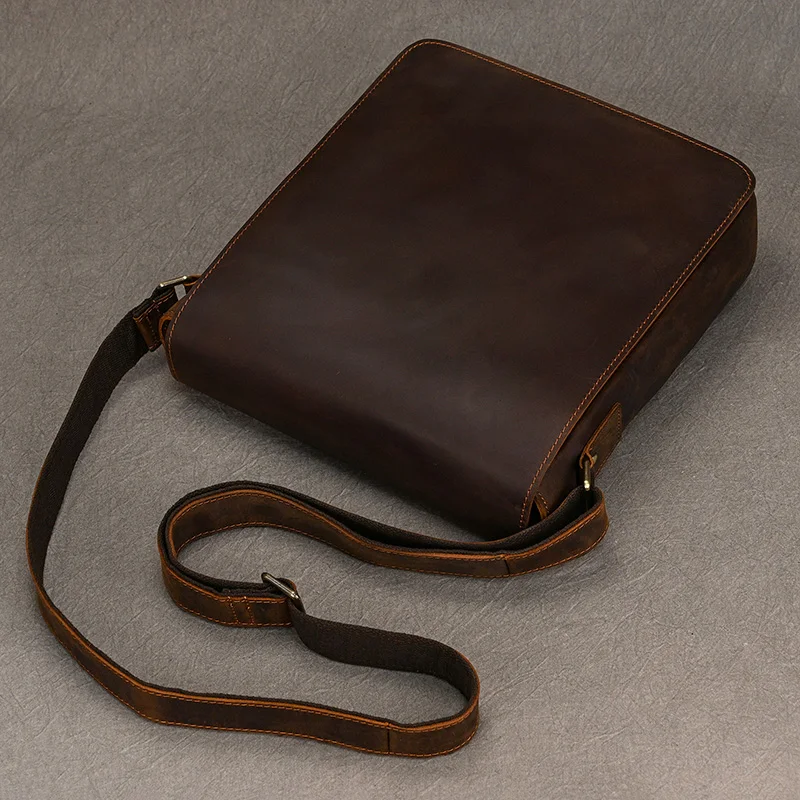Borsa a tracolla per iPad in vera pelle Vintage da uomo borsa a tracolla in pelle di mucca spessa piccola borsa a tracolla Casual cartella in pelle