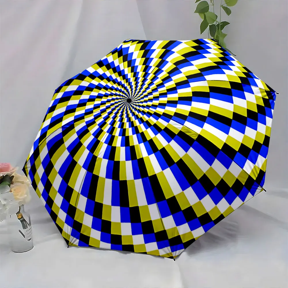 1PC Vibrant Optical Illusion Umbrella Design Print 8 Iron Ribs Folding Umbrella Auto-Open Fashion Sunshade