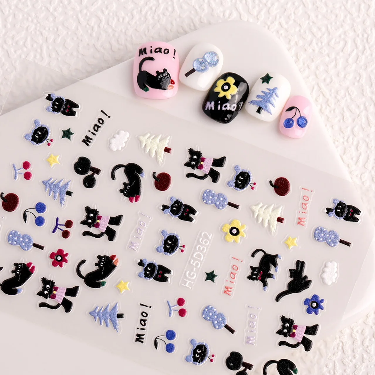 Black Cat Moon Star Nail Art Stickers 3D Relief Waterproof Long-Lasting Ultra-Thin Adhesive Back Cartoon Cute Trendy Design